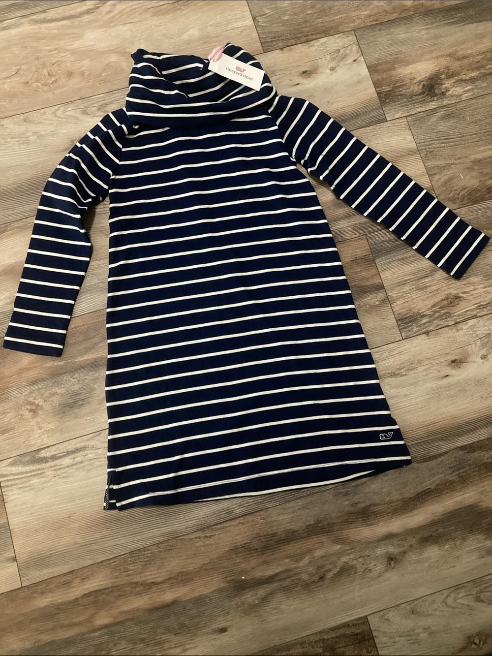 Vineyard Vines Turtleneck Longsleeve Navy/White Stripe Dress Girls Size M 10-12
